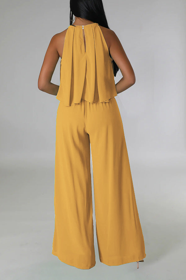 Halter Ruffle Hem Oversized Pant Suit